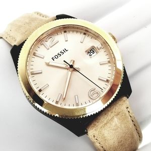 Fossil Women's Rose Gold Dial Sand Brown Leather L